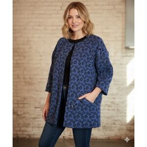 LOGO Lori Goldstein Coat Womens XL Blue Cheetah Leopard Two Button Open Heavy